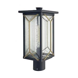 Hillside Manor 1-Light Black and Gold Aluminum Hardwired Outdoor Weather Resistant Post Light with No Bulbs Included