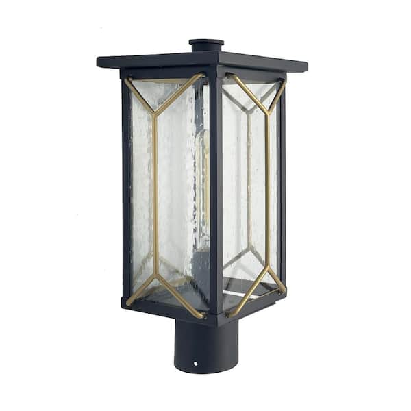 Minka Lavery Hillside Manor 1-Light Black and Gold Aluminum Hardwired Outdoor Weather Resistant Post Light with No Bulbs Included