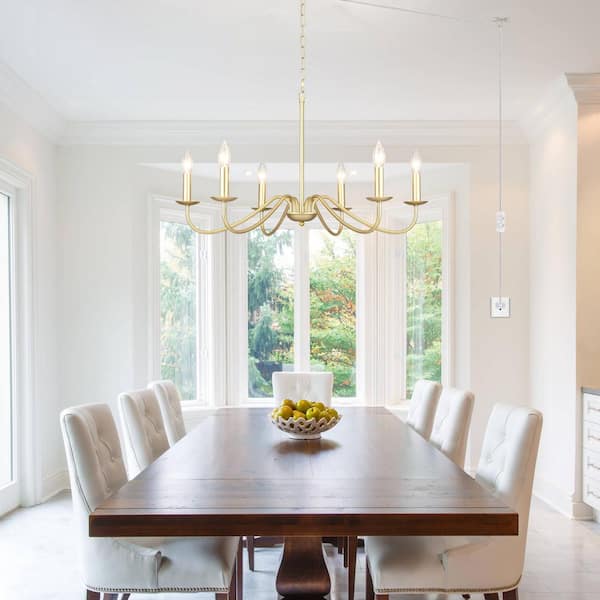 LWYTJO 6 Light 27.55 in. Spray-Painted Gold Morden Chandeliers with Plug-in Cord for Bedroom Living Room with No Bulbs Included