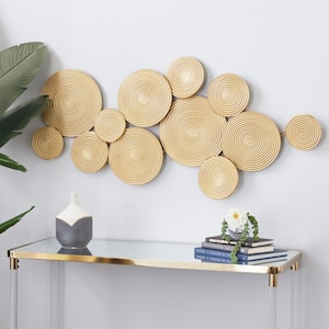 Metal Gold Plate Wall Decor with Textured Circles
