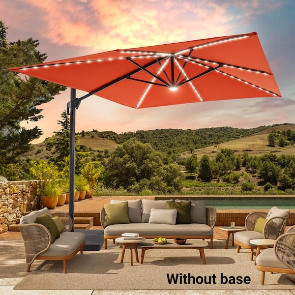 Sonkuki 11.5 ft. x 9 ft. Premium Aluminum Pole Cantilever Solar LED Patio Umbrella 360° Rotation, Rust Red