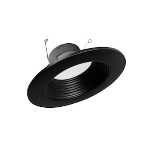 DLR Series 5-6 in. Black Baffle Selectable CCT High-Output Integrated LED Recessed Retrofit Downlight Trim, Dimmable
