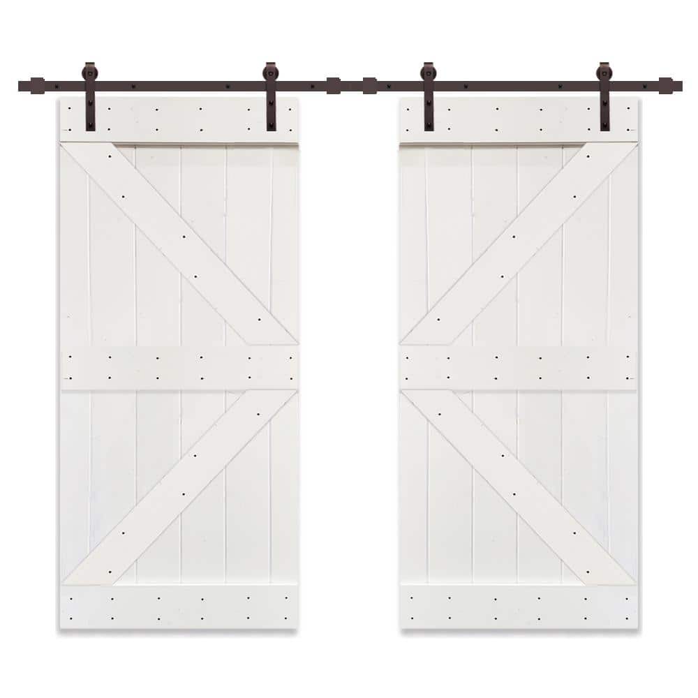 Distressed K Series 72 in. x 84 in. White Stained Solid Pine Wood Double Interior Sliding Barn Door with Hardware Kit price history on PriceWatchPro