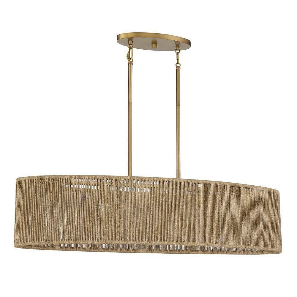 Warm Brass and Rope Textured 5-Light Linear Chandelier