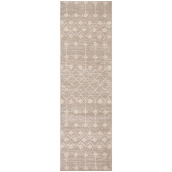 Nourison Grafix Beige 2 ft. x 10 ft. Trellis Transitional Runner Area Rug