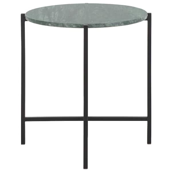 SAFAVIEH Evrynne 16.8 in. Forest Green/Black Round Metal End Table