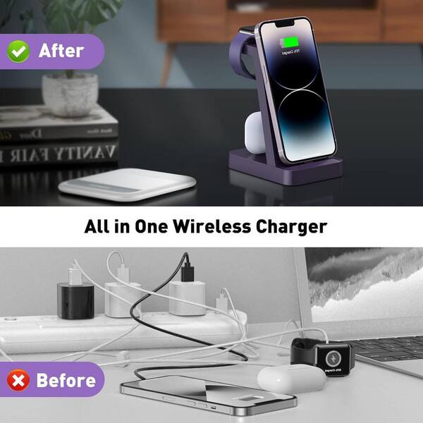 Etokfoks 3 in 1 Purple Wireless Charging Station Wireless Charger