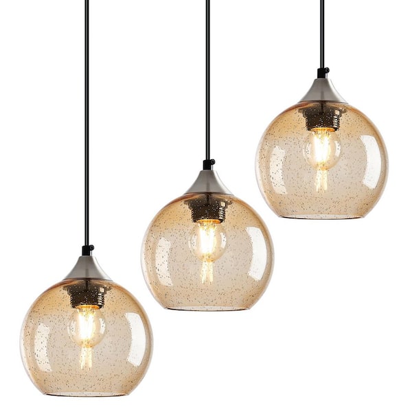 Home Lighting ‎60 Watts 1 Light 5. 9in Light Brown Glass Pendant Light for Kitchen Island, No Bulbs Included, 3Pack