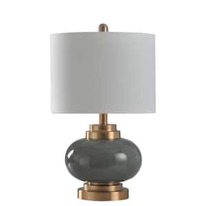 22 in. Copper/Grey Table Lamp with Heavy White Hardback Fabric Shade