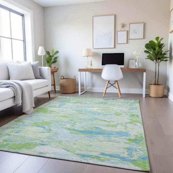 Mayfield Premium Machine Washable Abstract AMF1344 Mint 8 ft. x 10 ft. Area Rug