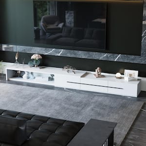 Modern Wood White TV Stand Media Console Entertainment Center with Adjustable Length and Drawers Fits TV's up to 100 in.