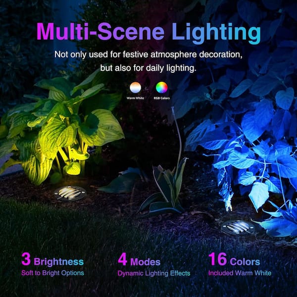 Adrinfly 8-Pack Aluminum RGBW LED In-Ground Well Lights for