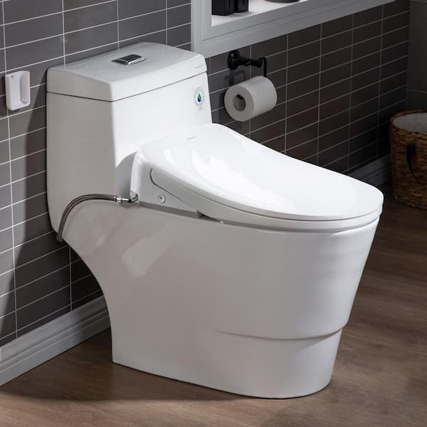 Electric Plug-In Seat for Elongated Bidet Toilets 1.27 GPF in White with Auto Open and Close, Child Wash, Heated Seat