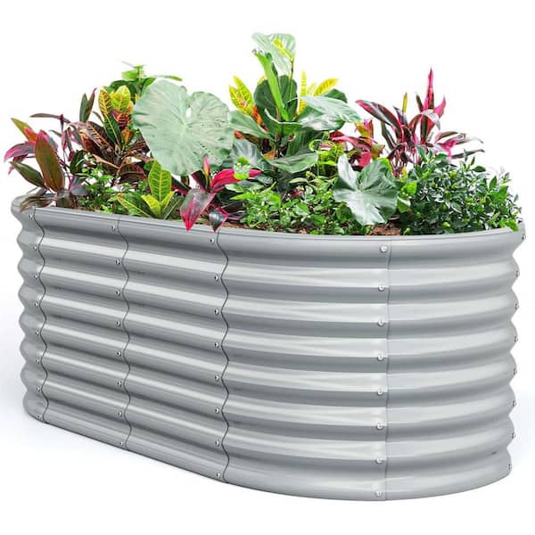 HONEY JOY Gray Metal Raised Garden Bed Kit Planter Raised Garden Boxes Outdoor