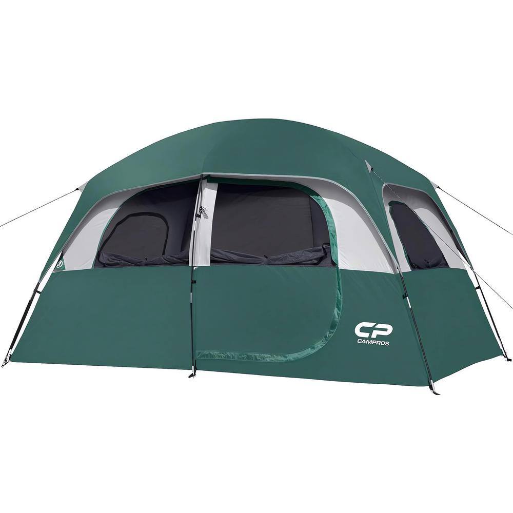 Dark Green 6-Person-Camping-Tents, Waterproof Windproof Family Tent with To