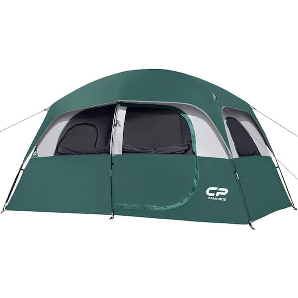 Unbranded Dark Green 6-Person-Camping-Tents, Waterproof Windproof Family Tent with Top Rainfly, 4 Large Mesh Windows, Double Layer