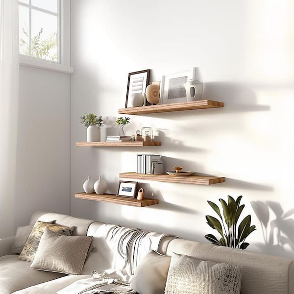 17 in. W x 6 in. D Light Wood Floating Shelves Decorative Wall Shelf for Bedroom, Set of 6