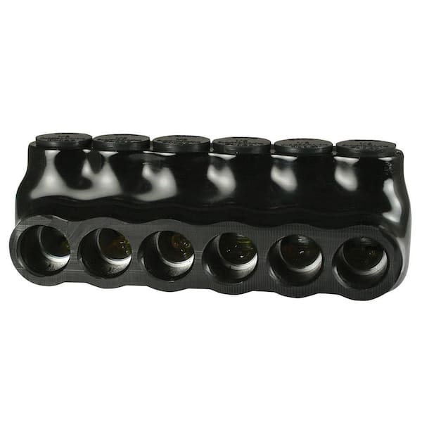 1/0-14 AWG Multi Tap Connector Insulated Single Side Entry 6 Ports, Black