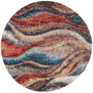 Gypsy Rust/Blue 6 ft. 7 in. x 6 ft. 7 in. Round Area Rug