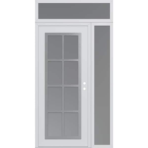 C16 52 in. x 96 in. Silver P Left-Hand/Inswing Frosted Glass White/White Sidelite + Transom Steel Prehung Front Door