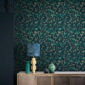 Clarissa Hulse Wild Chervil Kingfisher and Gold Removable Wallpaper