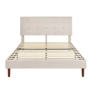 41.34 in. W Beige Twin Upholstered Platform Bed with Wood Slat
