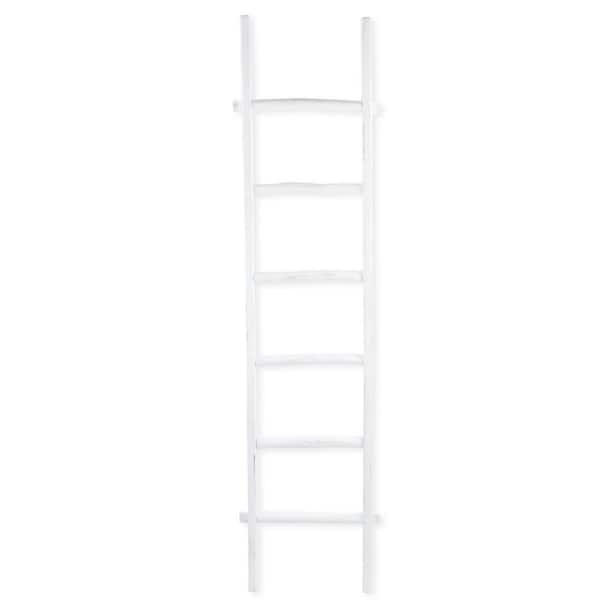 17.75 in. x 76.25 in. White 6-Step Solid Wood Ladder Wall Art 1-Piece