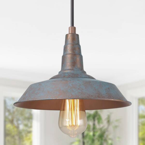 LNC Barnyard II 1-Light Vintage Blue Rustic Farmhouse Barn Light Warehouse Pendant with Dome Shade