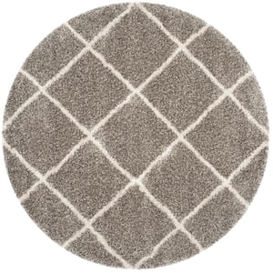 Hudson Shag Gray/Ivory 5 ft. x 5 ft. Round Diamonds Geometric Area Rug