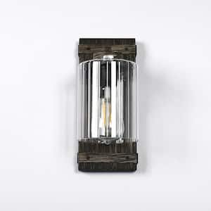 4.7 in.1-Light Wood Finish Wall Sconces with Clear Glass Shade for Hallway