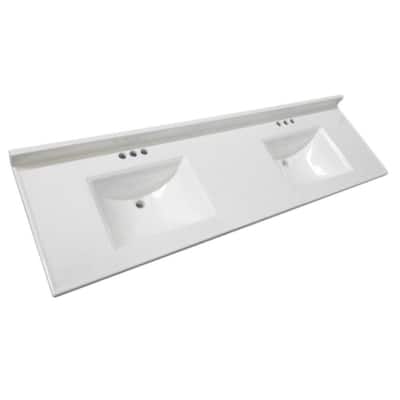 Camilla 73 in. W Cultured Marble Vanity Top in Solid White w/Solid White Double Rectangle Basin and 4 in. Faucet Spreads