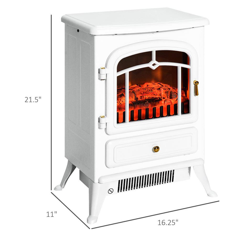 White 22" Freestanding Electric Fireplace Heater with LED Flames