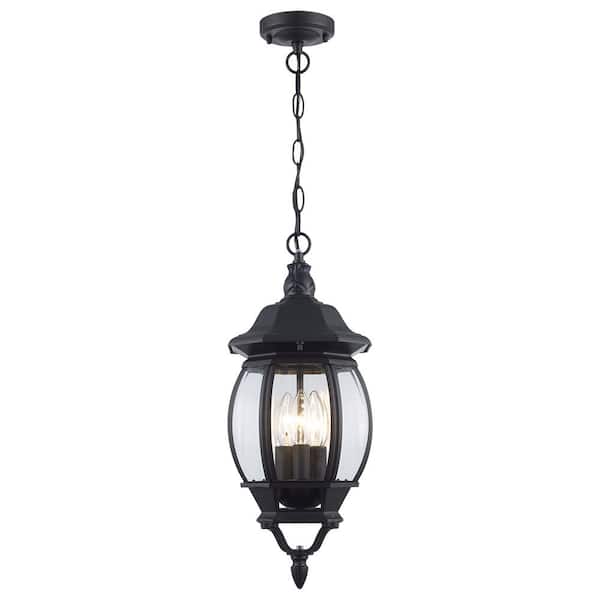 Bel Air Lighting Parsons 3-Light Black Hanging Outdoor Pendant Light Fixture with Clear Glass