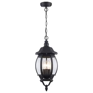 Parsons 3-Light Black Hanging Outdoor Pendant Light Fixture with Clear Glass