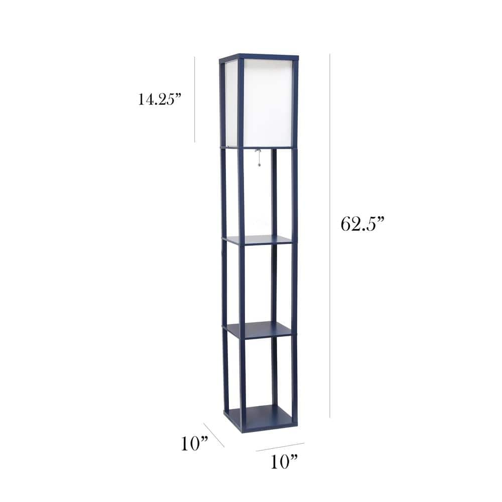 Navy Linen-Shade Floor Lamp with Organizing Storage Shelf