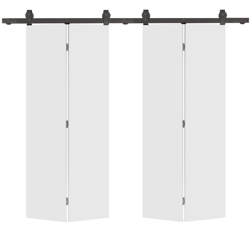 48 in. x 80 in. White Smooth Flush Hardboard Hollow Core Composite Double Bi-Fold Barn Door with Sliding Hardware Kit -  CALHOME