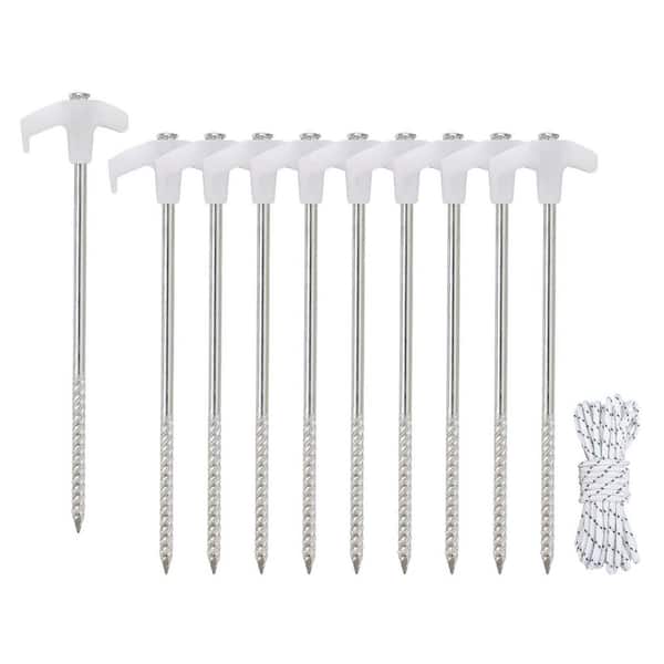 0.3 in. x 10 in. Fluorescence White Heavy-Duty Tent Stake for Outdoor Camping Tents (10-Pack)