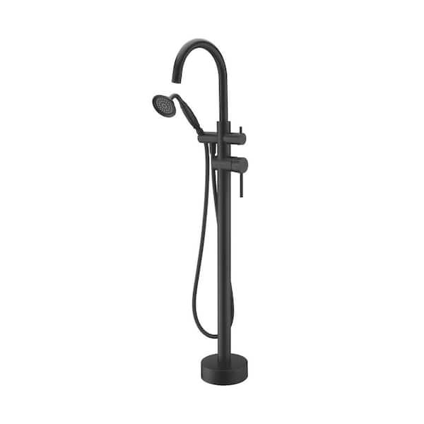 Fapully 2 Handle Freestanding Tub Filler Bathtub Faucet Matte Black with Hand Held Shower Floor-Mount in Matte Black