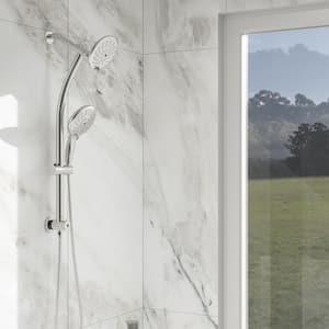 5-spray 5 in. Wall-Mounted Dual Fixed and Handheld Shower Head 1.8 GPM with Adjustable Slide Bar in Chrome