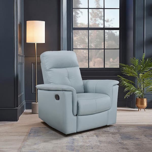 Ouray Blue Leather Upholstery Manual Swivel Glider Recliner
