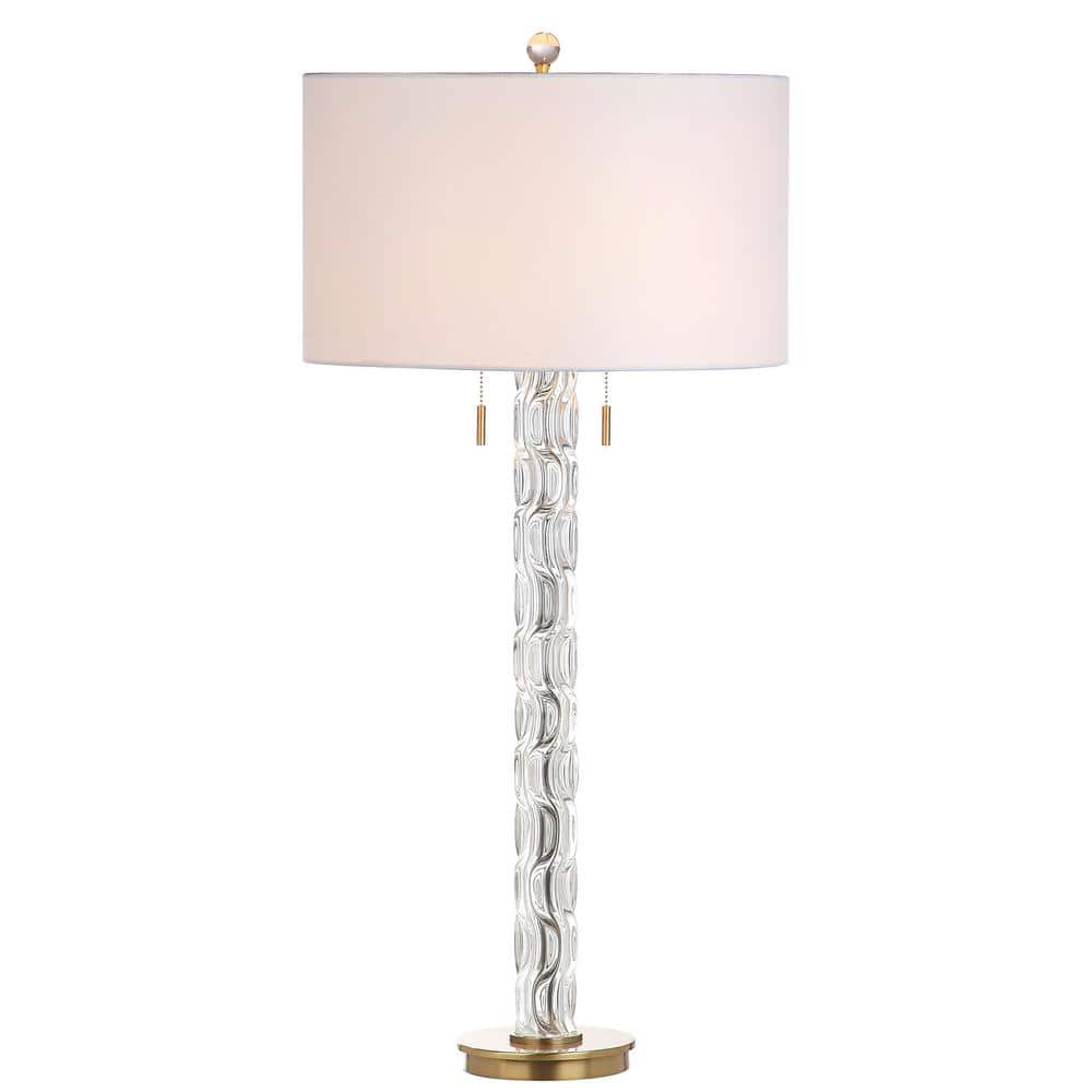 Rayna 34'' Clear Glass Table Lamp with White Shade and Gold Accents