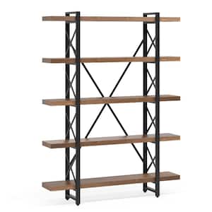 Earlimart 72.44 in. Brown Solid Wood 5 Shelf Etagere Bookcase with Storage Shelves