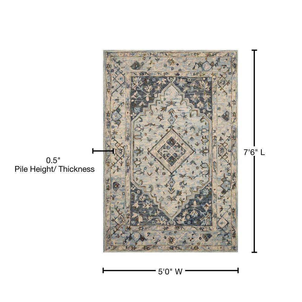 Handcrafted Lt. Blue Wool Tufted Rectangular Rug 5' x 7'6"