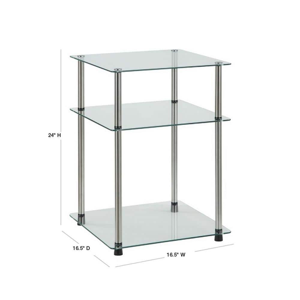 Clear Tempered Glass and Metal 3-Tier End Table