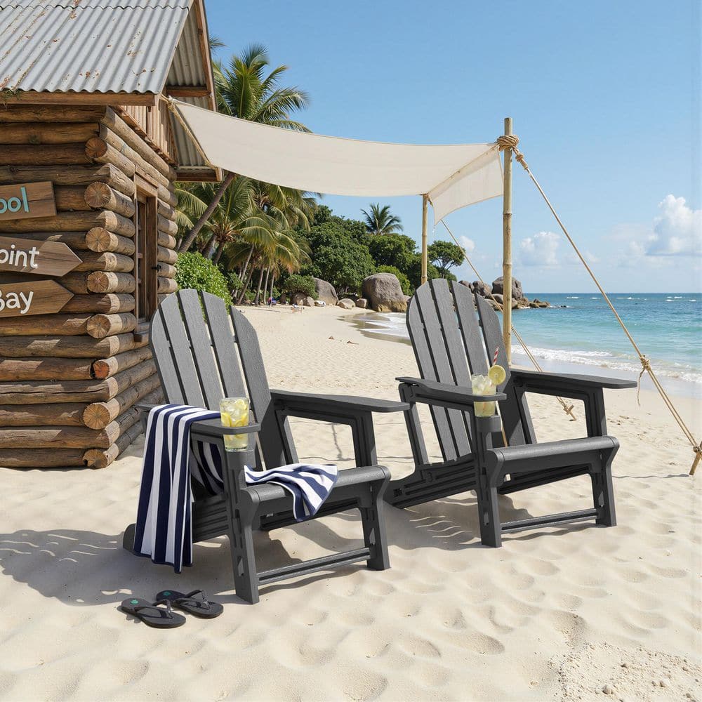2-Pack HDPE Patio Adirondack Chair 380 LBS Capacity No-Screw Assembly Weather-Resistant with Cup Holder in Gray price history on PriceWatchPro