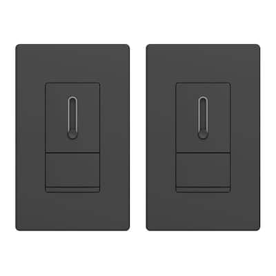Slide Dimmer Switch for Dimmable LED ,CFL,Incandescent Bulbs ,Single Pole/ 3-Way, Wall Plate Included, Black (2-Pack)