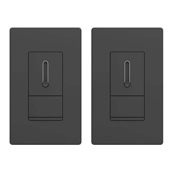 ELEGRP Slide Dimmer Switch for Dimmable LED ,CFL,Incandescent Bulbs ,Single Pole/ 3-Way, Wall Plate Included, Black (2-Pack)