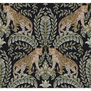 Ronald Redding Black and Green Jungle Leopard Unpasted Paper Wallpaper Matte, (27 in. x 27 ft.)