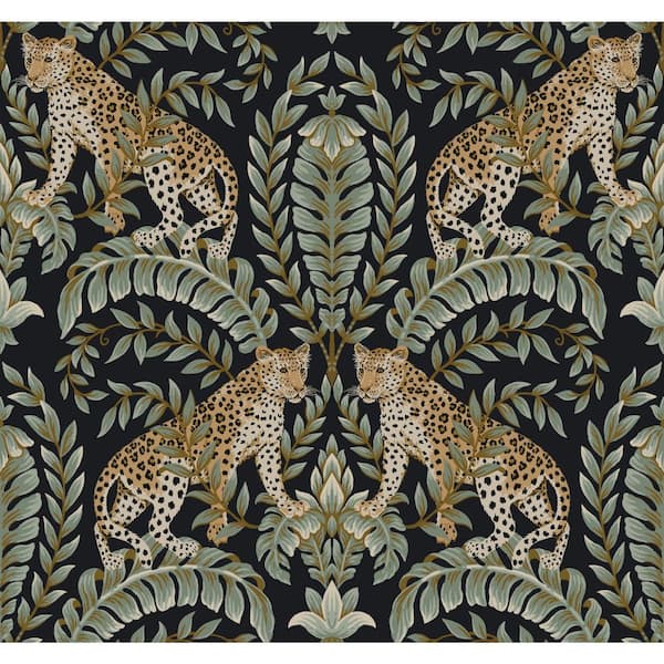 York Wallcoverings Ronald Redding Black and Green Jungle Leopard Unpasted Paper Wallpaper Matte, (27 in. x 27 ft.)