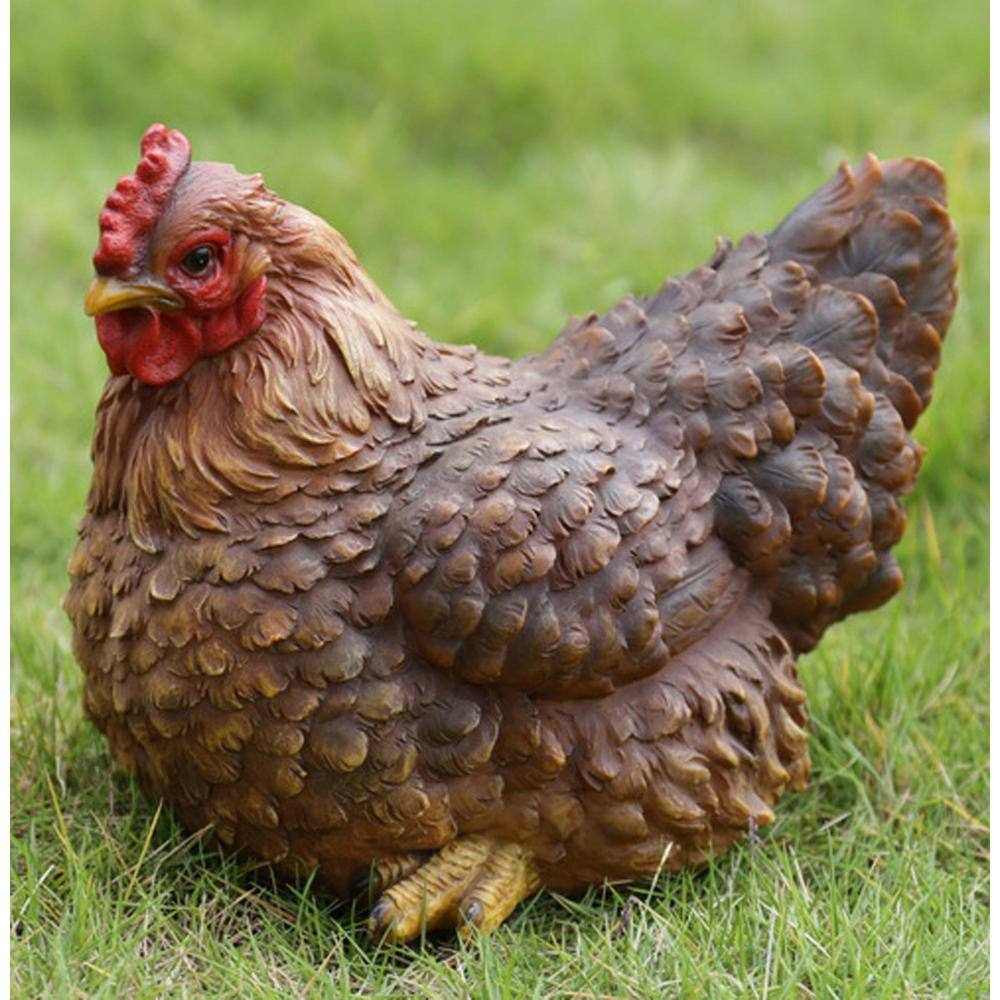 Life-Like Brown Polyresin Squatting Hen Garden Statue